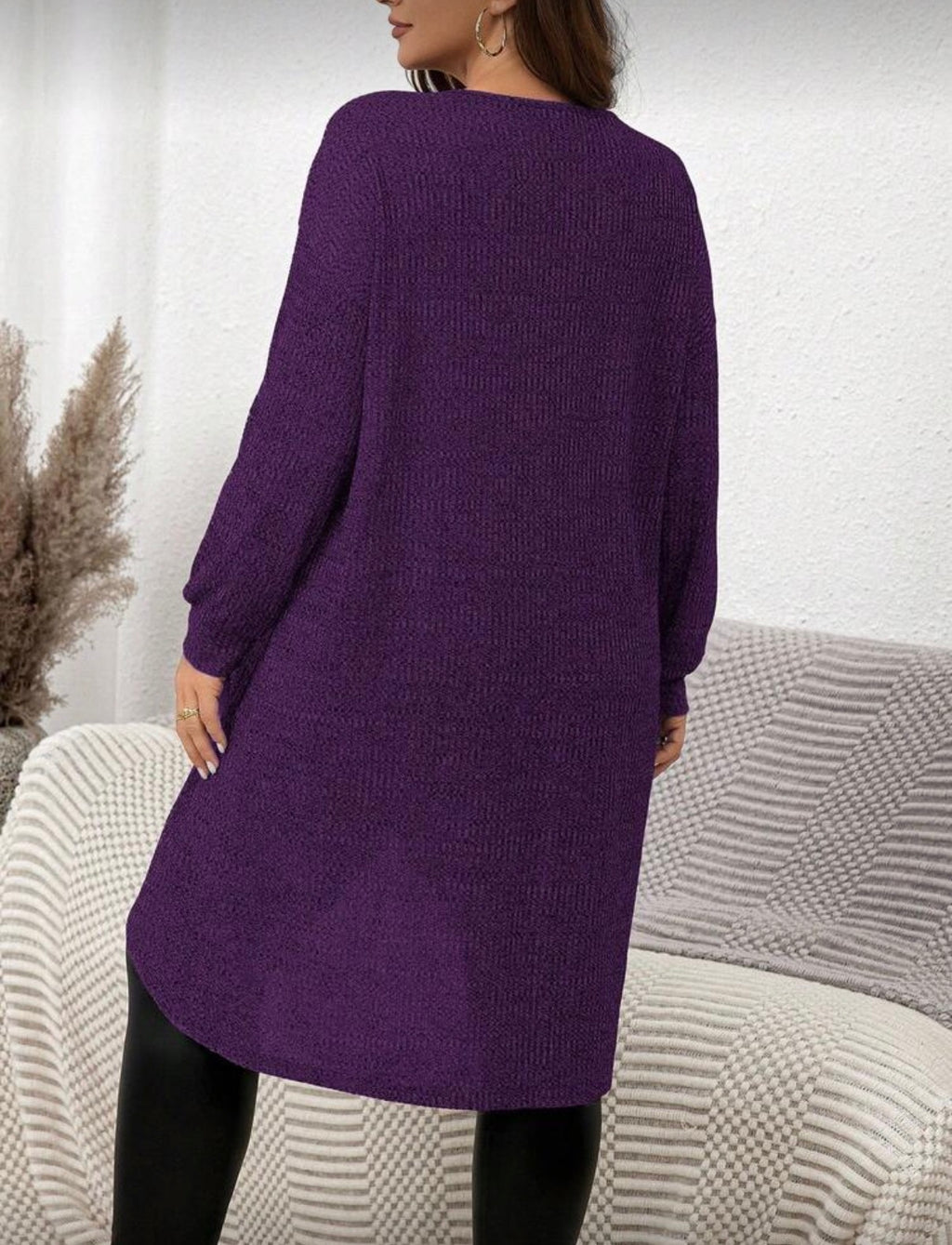 CURVE-Purple-Ribbed-Longer-length-Split-Hem-Tunic-Top-back