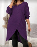 CURVE-Purple-Ribbed-Longer-length-Split-Hem-Tunic-Top-front