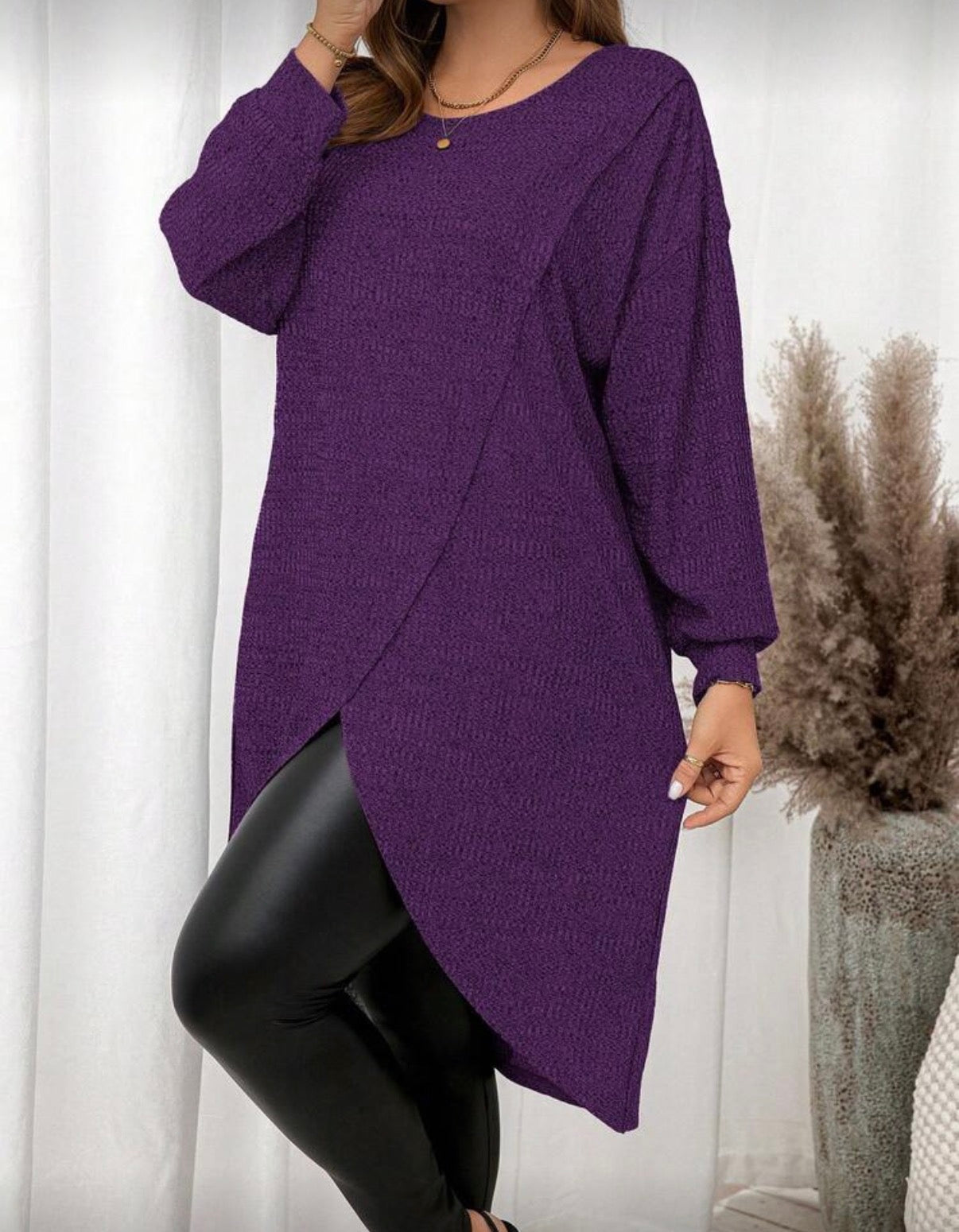 CURVE-Purple-Ribbed-Longer-length-Split-Hem-Tunic-Top-side