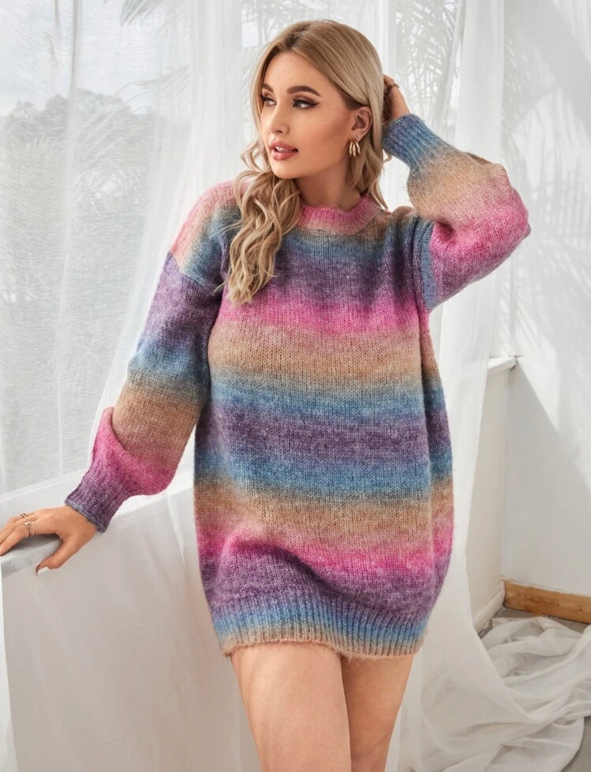 CURVE-Rainbow-Ombre-Long-Length-Sweater-front-lifestyle