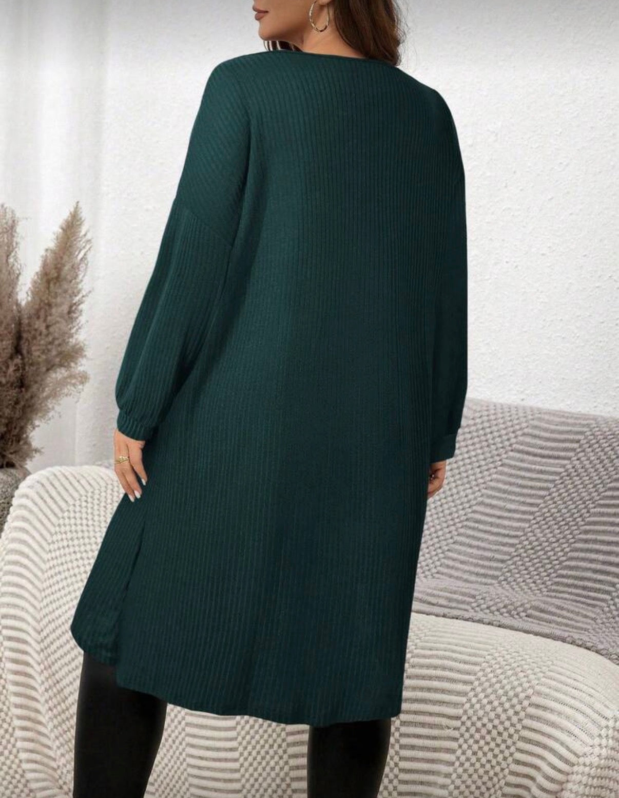 CURVE-Teal-Green-Ribbed-Longer-length-Split-Hem-Tunic-Top-back
