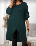 CURVE-Teal-Green-Ribbed-Longer-length-Split-Hem-Tunic-Top-front