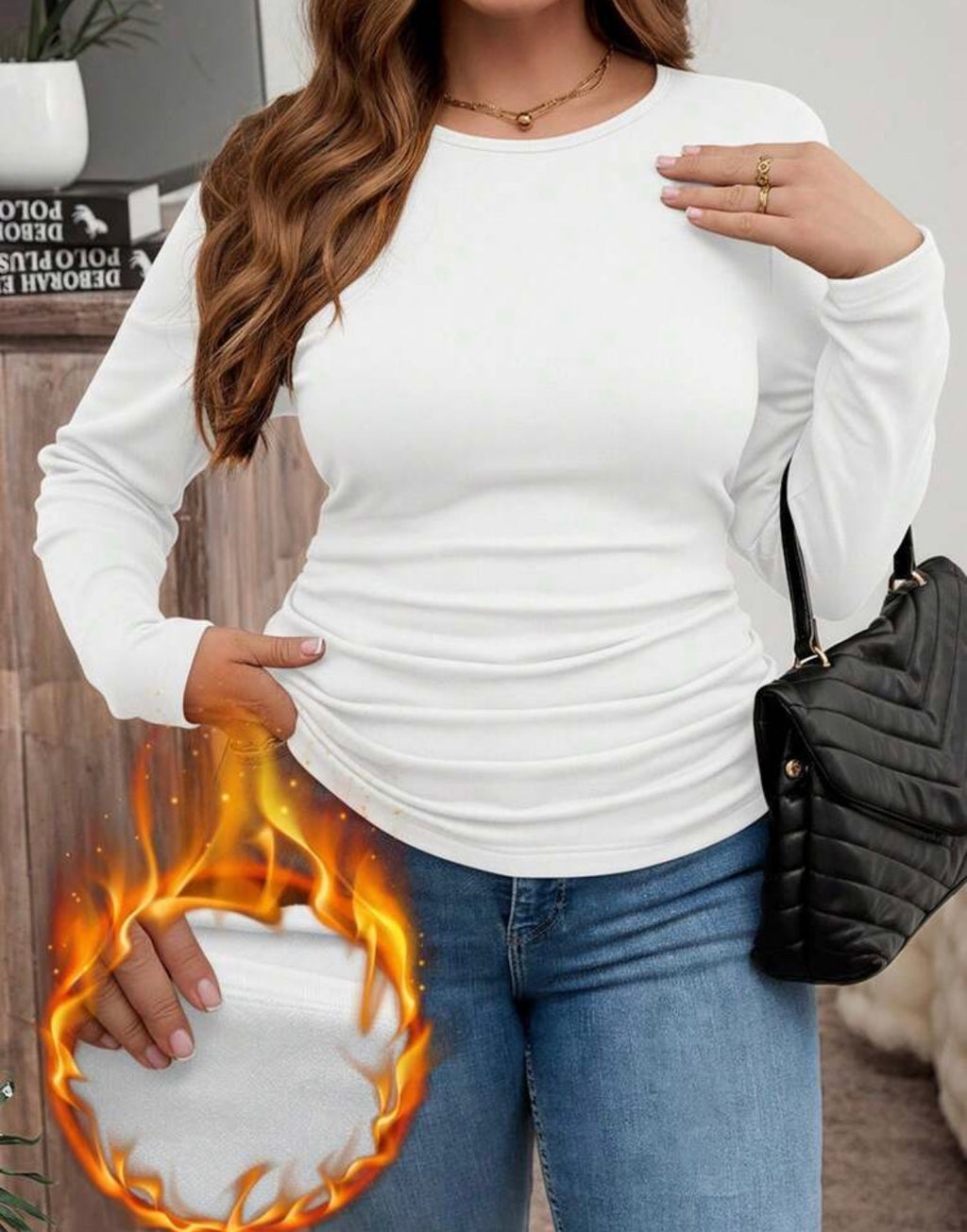 CURVE-WInter-Long-Sleeve-White-Thermal-Lined-Top-front