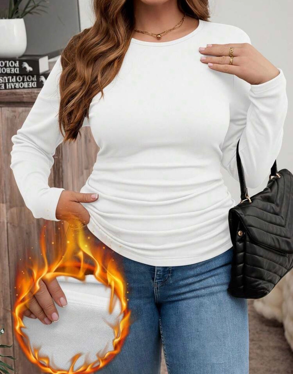 CURVE-WInter-Long-Sleeve-White-Thermal-Lined-Top-front