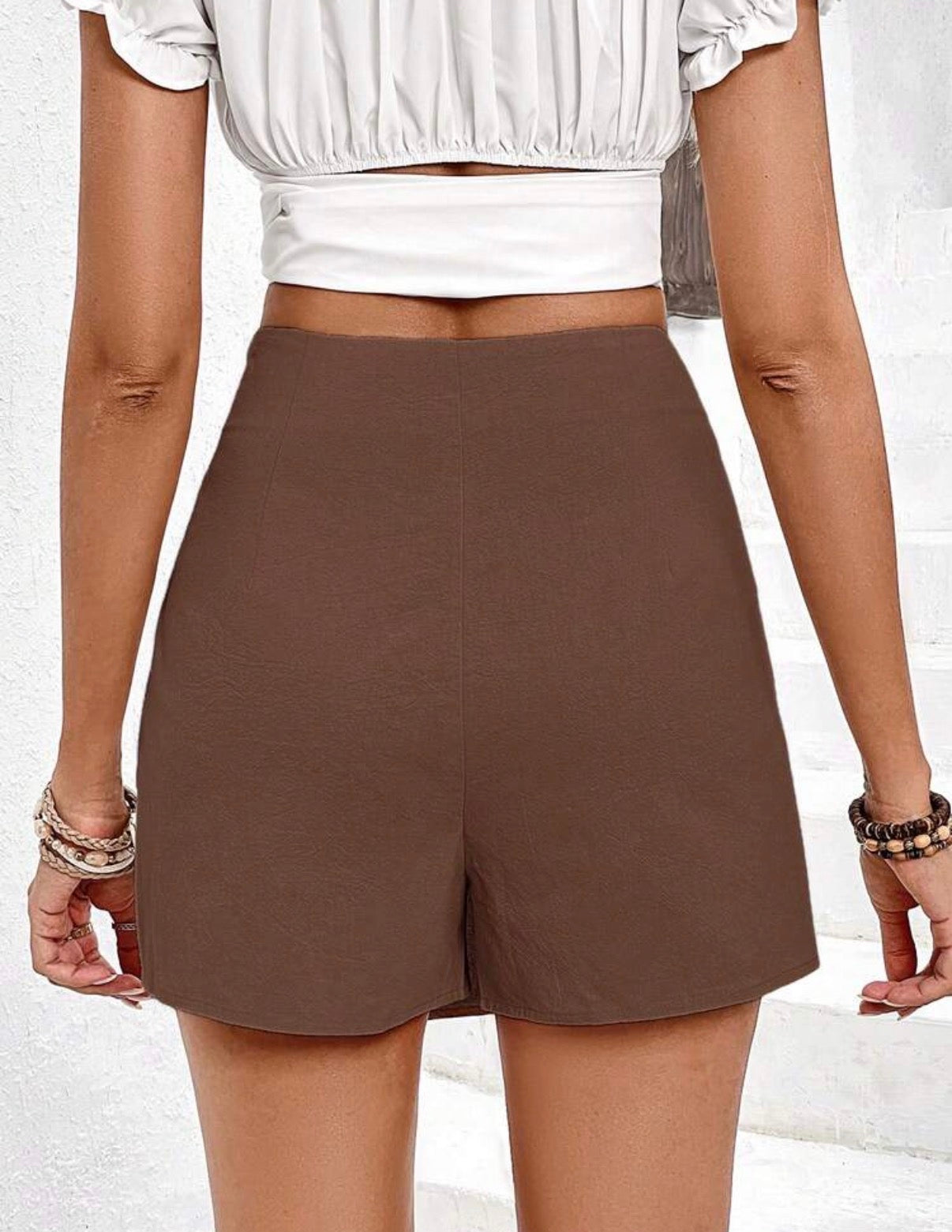 Chocolate-Brown-Cotton-Ring-Detail-Wrap-Skort-front