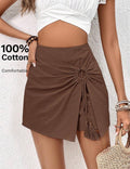 Chocolate-Brown-Cotton-Ring-Detail-Wrap-Skort-front