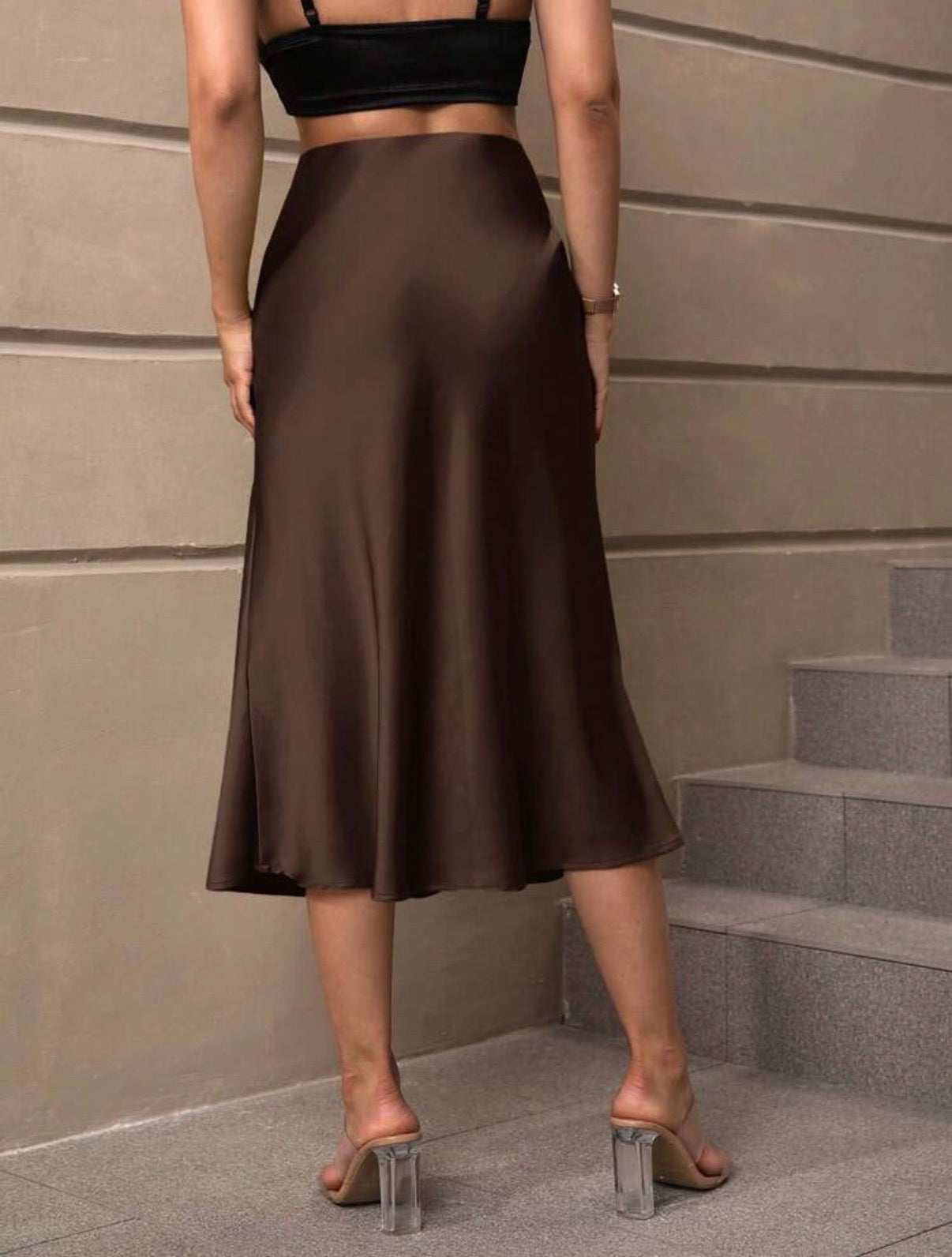 Chocolate-Brown-Satin-Midi-Skirt-back