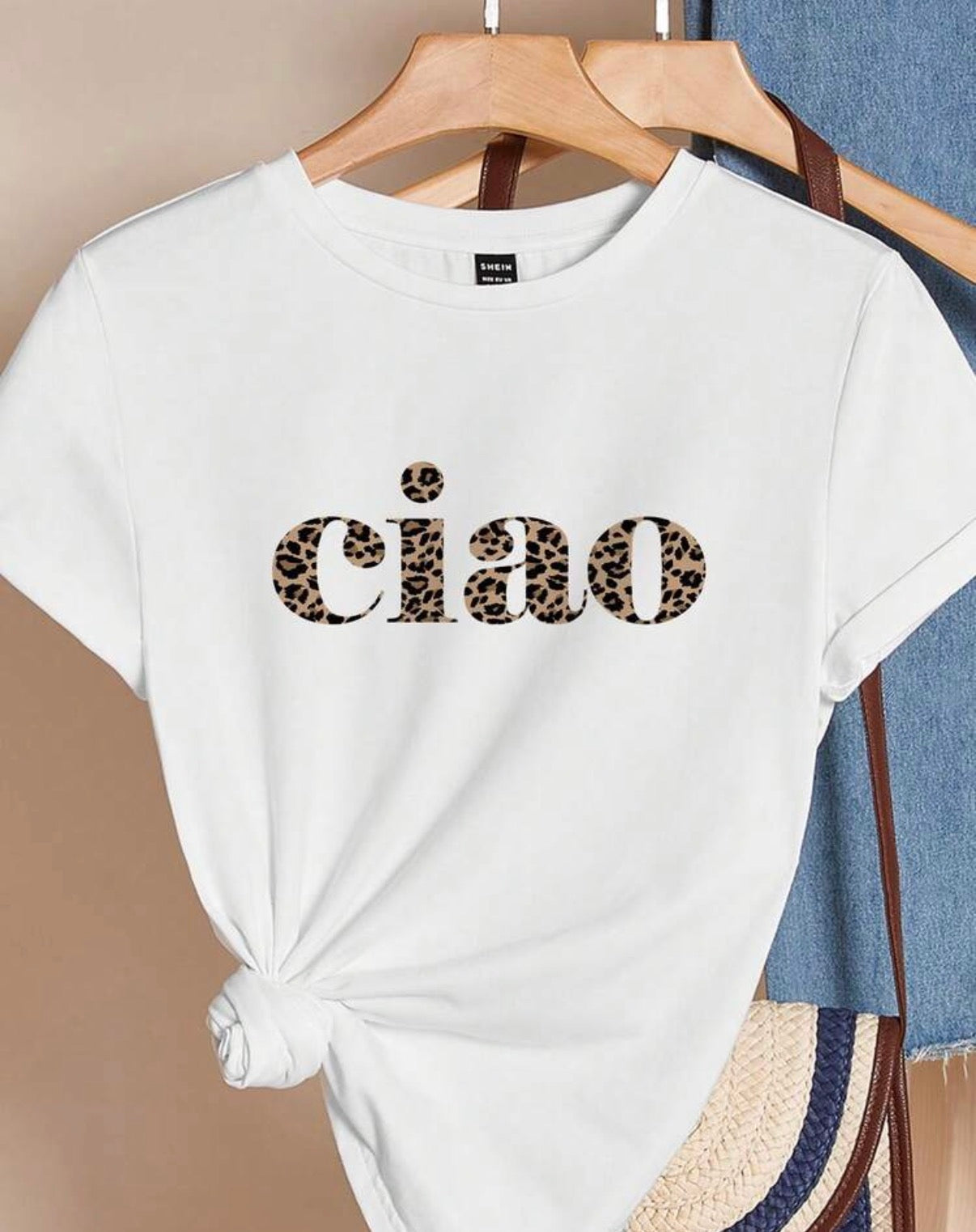 Ciao-White-Leopard-Print-Graphic-T-Shirt-front