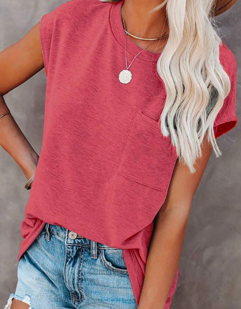 Classic-Rose-Pink-Pocket-T-Shirt-side
