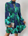 Cobalt-Blue-Emerald-Green-Coocktail-Bloom-High-Neck-Collar-Mini-Dress-side