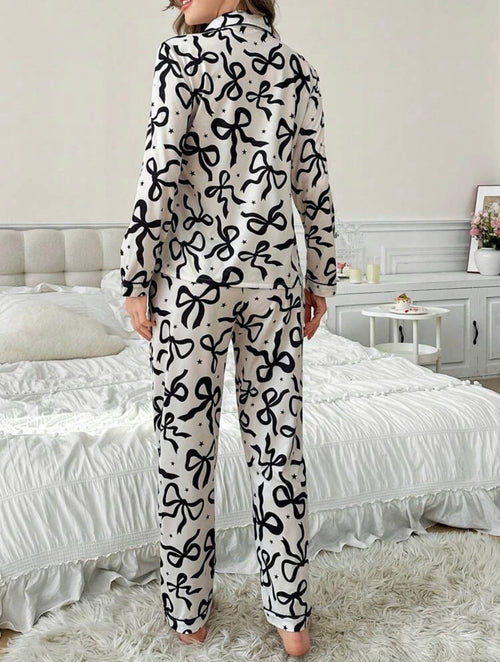 Cream-Black-Bow-Piped-Pajamas-Set-back