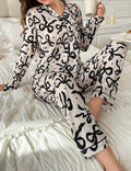 Cream-Black-Bow-Piped-Pajamas-Set-front-detail