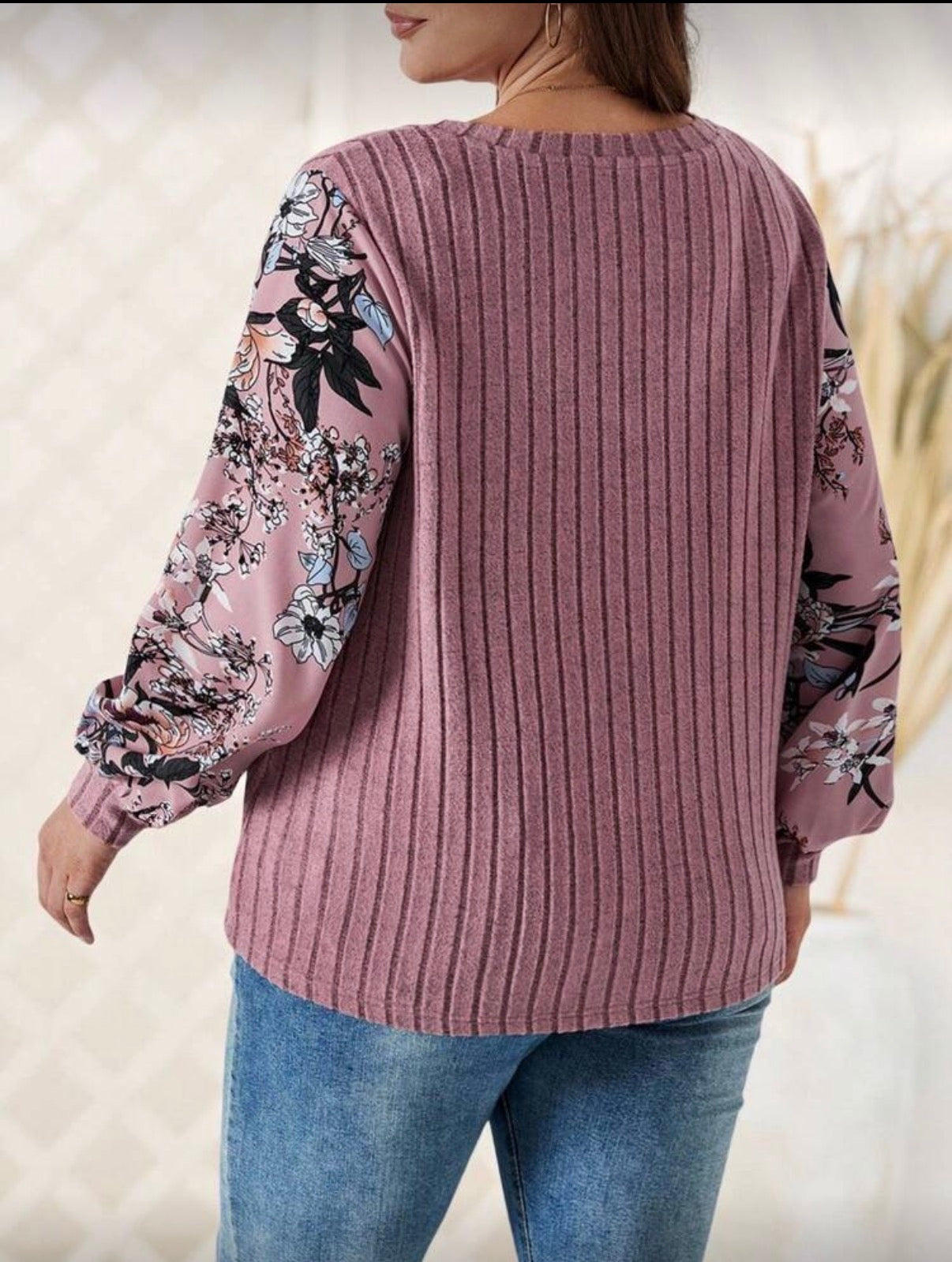 Curve-Coral-Pink-Rib-Knit-V-Neck-Top-back
