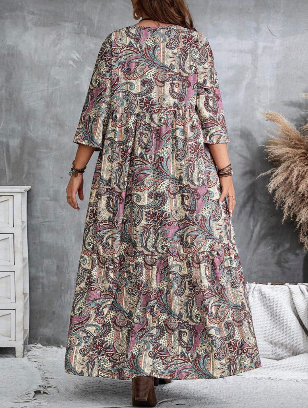 Curve-Khaki-Boho-Paisley-Maxi-Dress-back