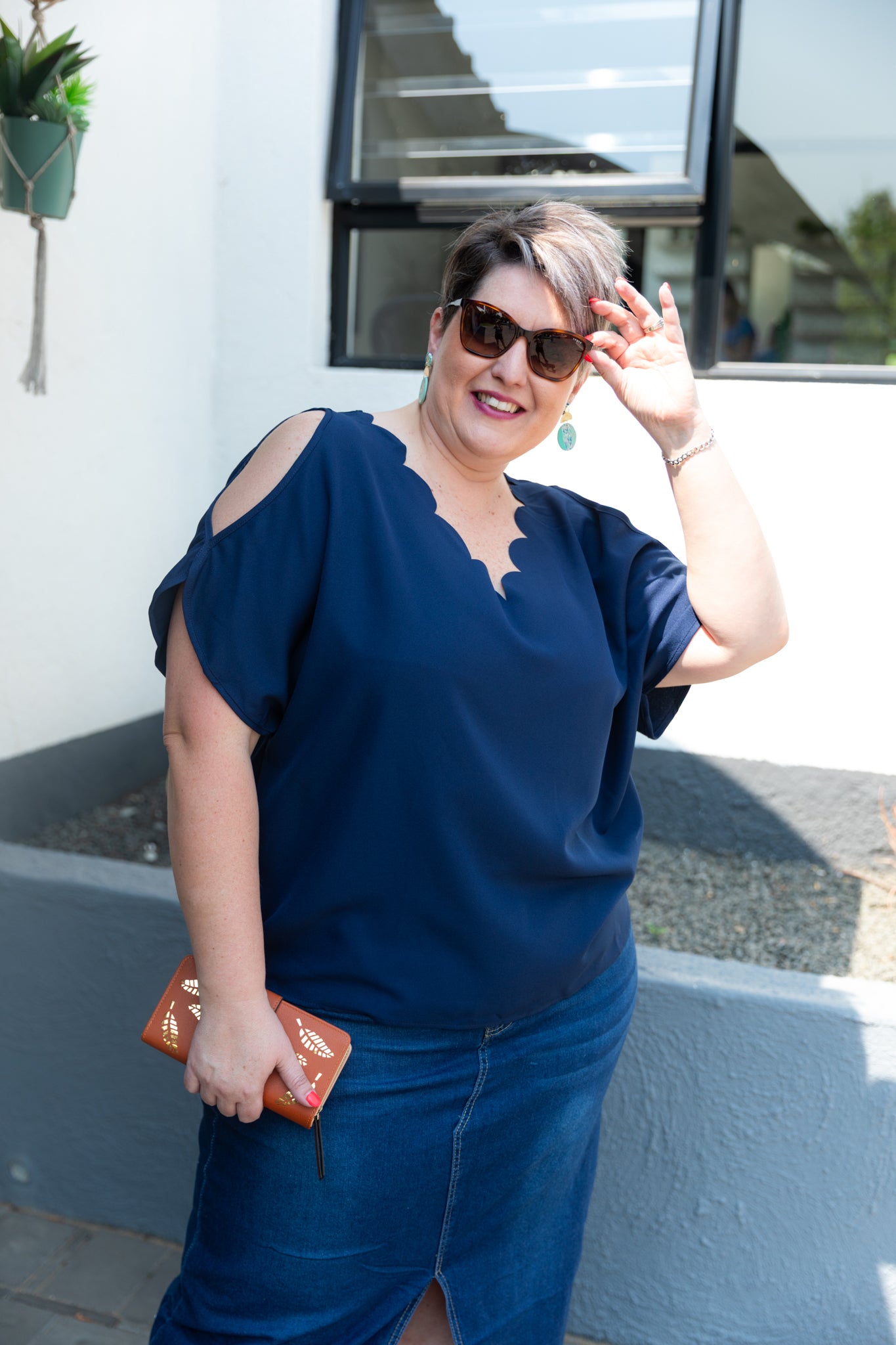 Curve-Navy-Scallop-Neck-Top-side-lifestyle