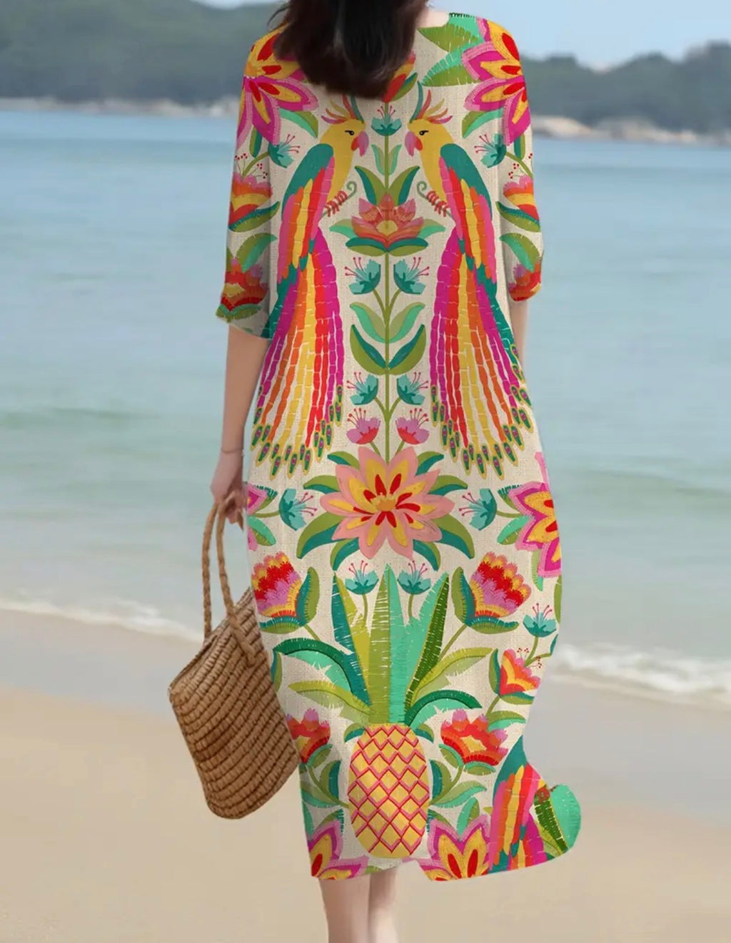 Curve-Tropical-Floral-Parrot-Maxi-Dress-back