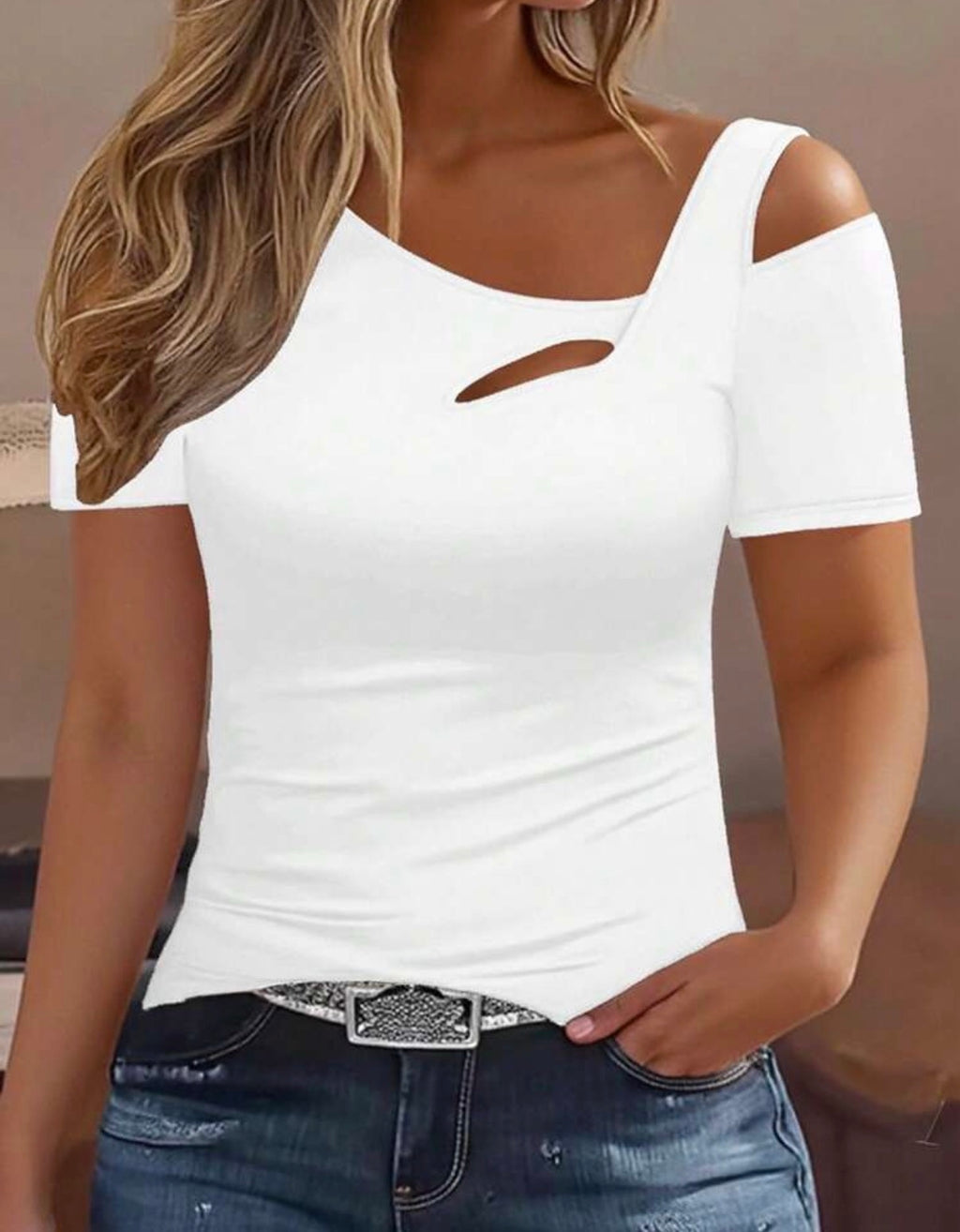 Curve-White-Cut-Out-One-Shoulder-T-shirt-front