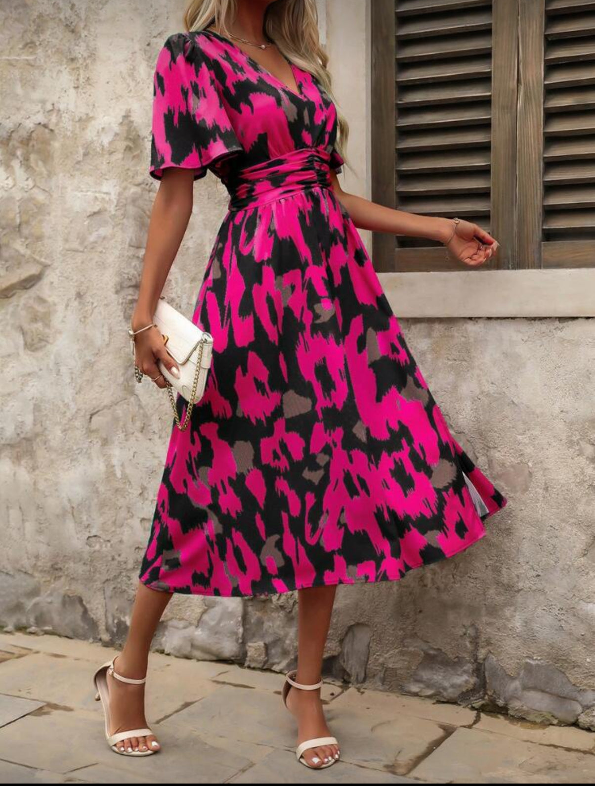 Curve-hot-pink-midi-print-dress-side