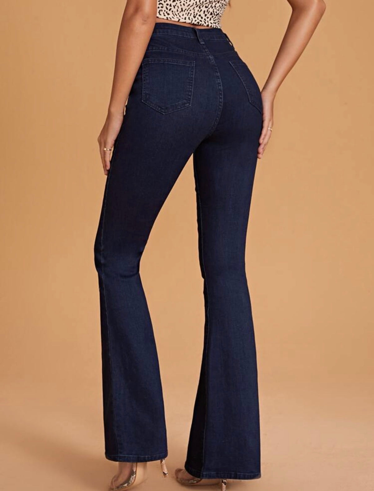 Dark-Wash-High-Stretch-Flare-Jeans-back