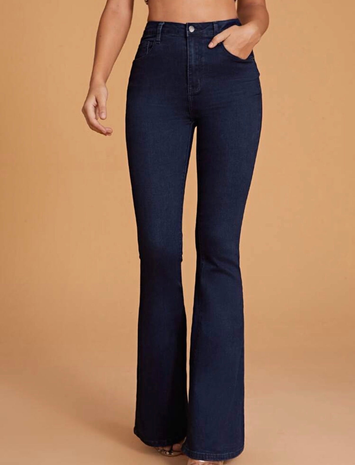 Dark-Wash-High-Stretch-Flare-Jeans-front