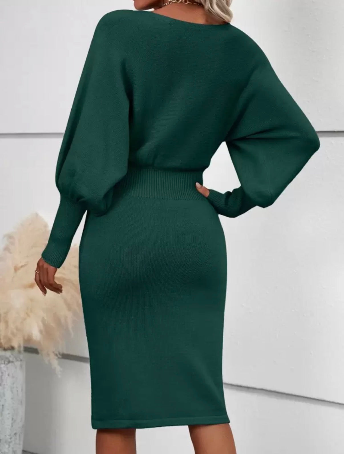 Deep-Green-Luxury-Knit-Sculp- Dress-back