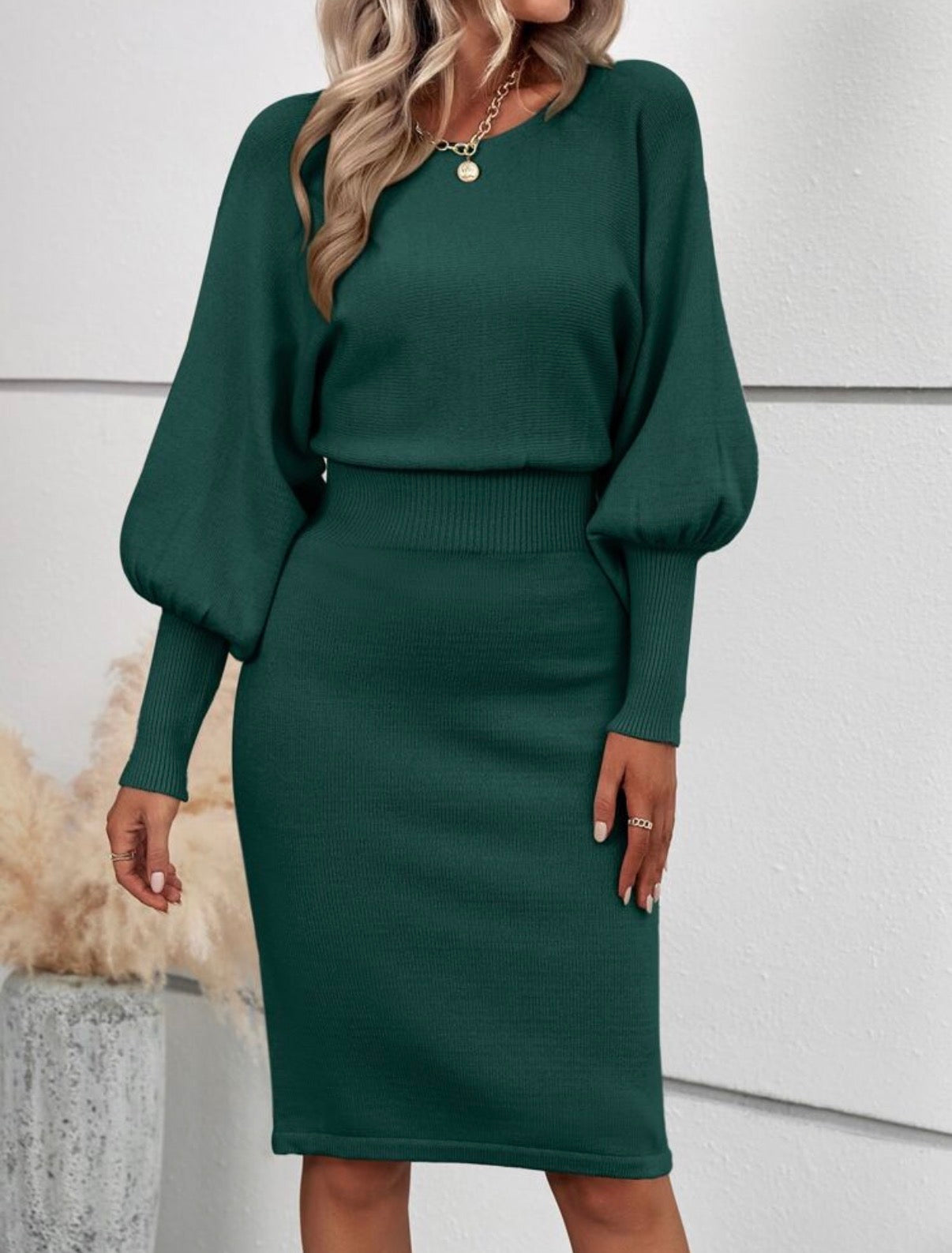 Deep-Green-Luxury-Knit-Sculp- Dress-front