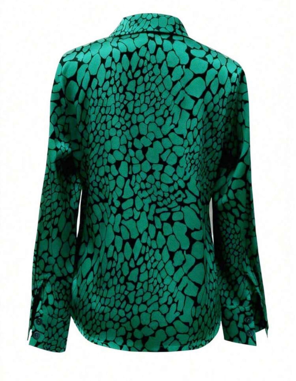 Emerald-Green-Black-Satin-Snake-Print-Blouse-back