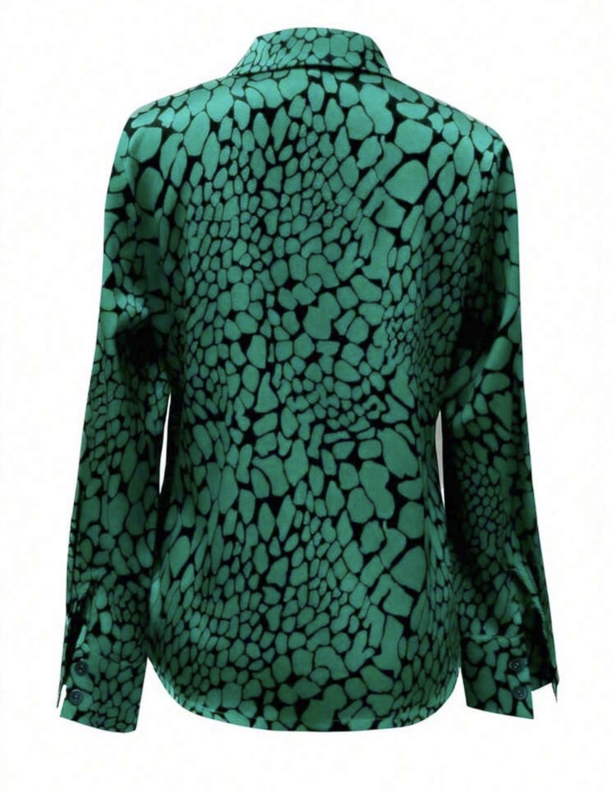 Emerald-Green-Black-Satin-Snake-Print-Blouse-back
