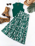 Emerald-Green-Sleeveless-Emeral-Green-White-Maxi-Skirt-Botanical-Breeze-Two-Piece-Set-front