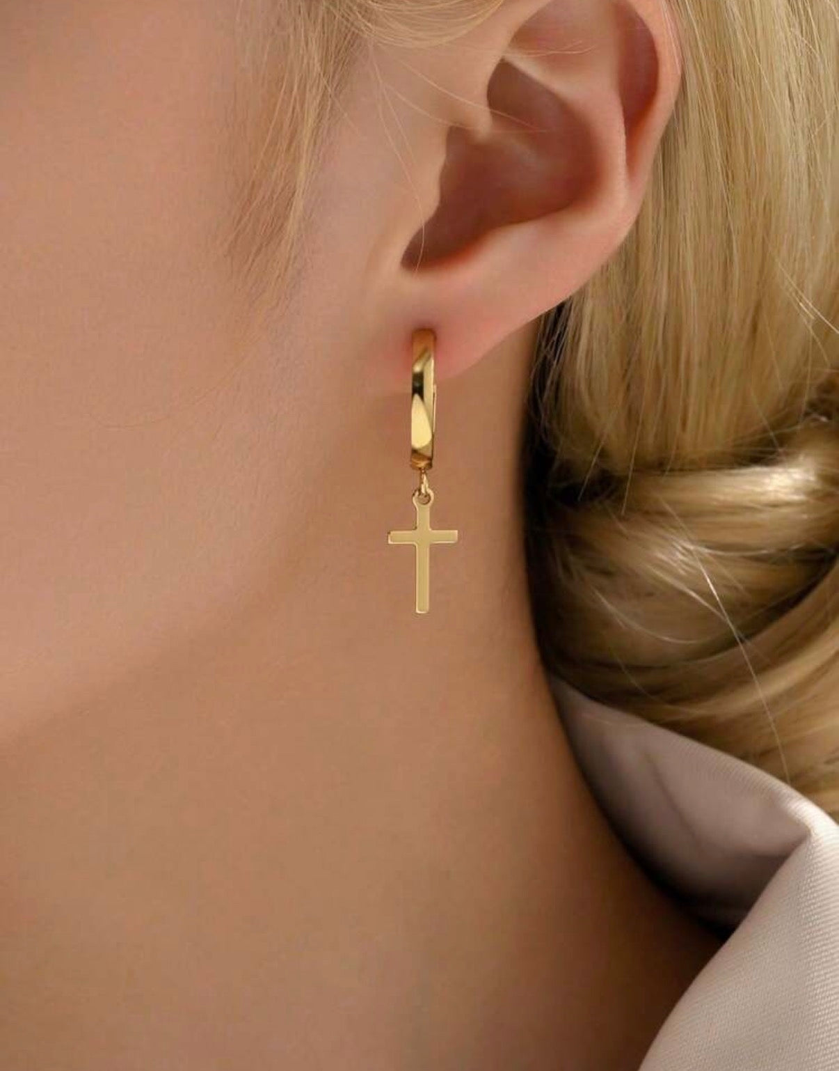 Gold-Stainless-Steel-Cross-Dangle-Earrings-front