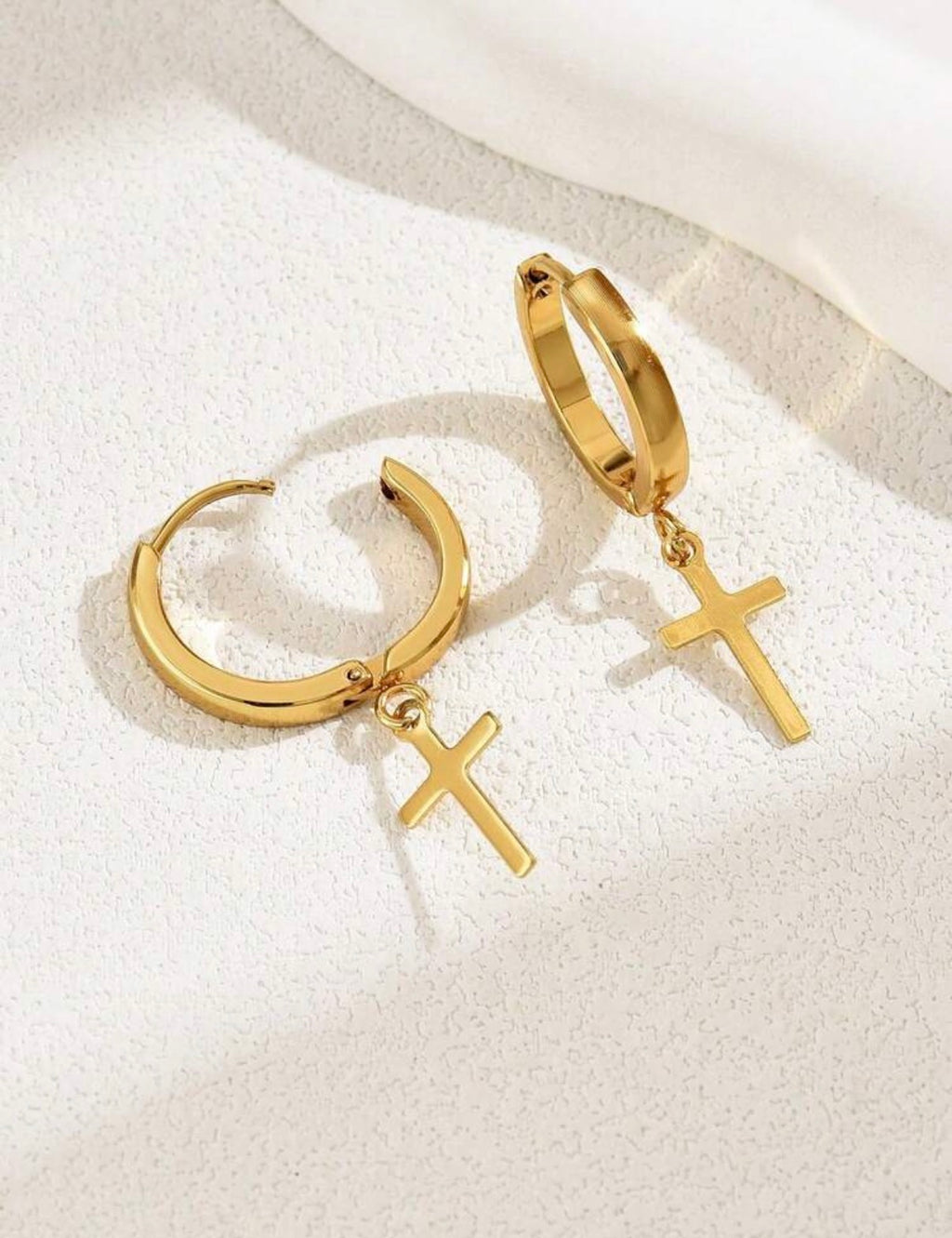 Gold-Stainless-Steel-Cross-Dangle-Earrings-lifestyle