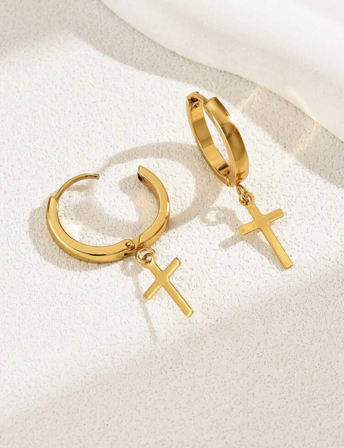 Gold-Stainless-Steel-Cross-Dangle-Earrings-lifestyle