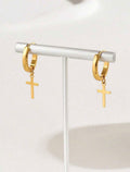 Gold-Stainless-Steel-Cross-Dangle-Earrings-set
