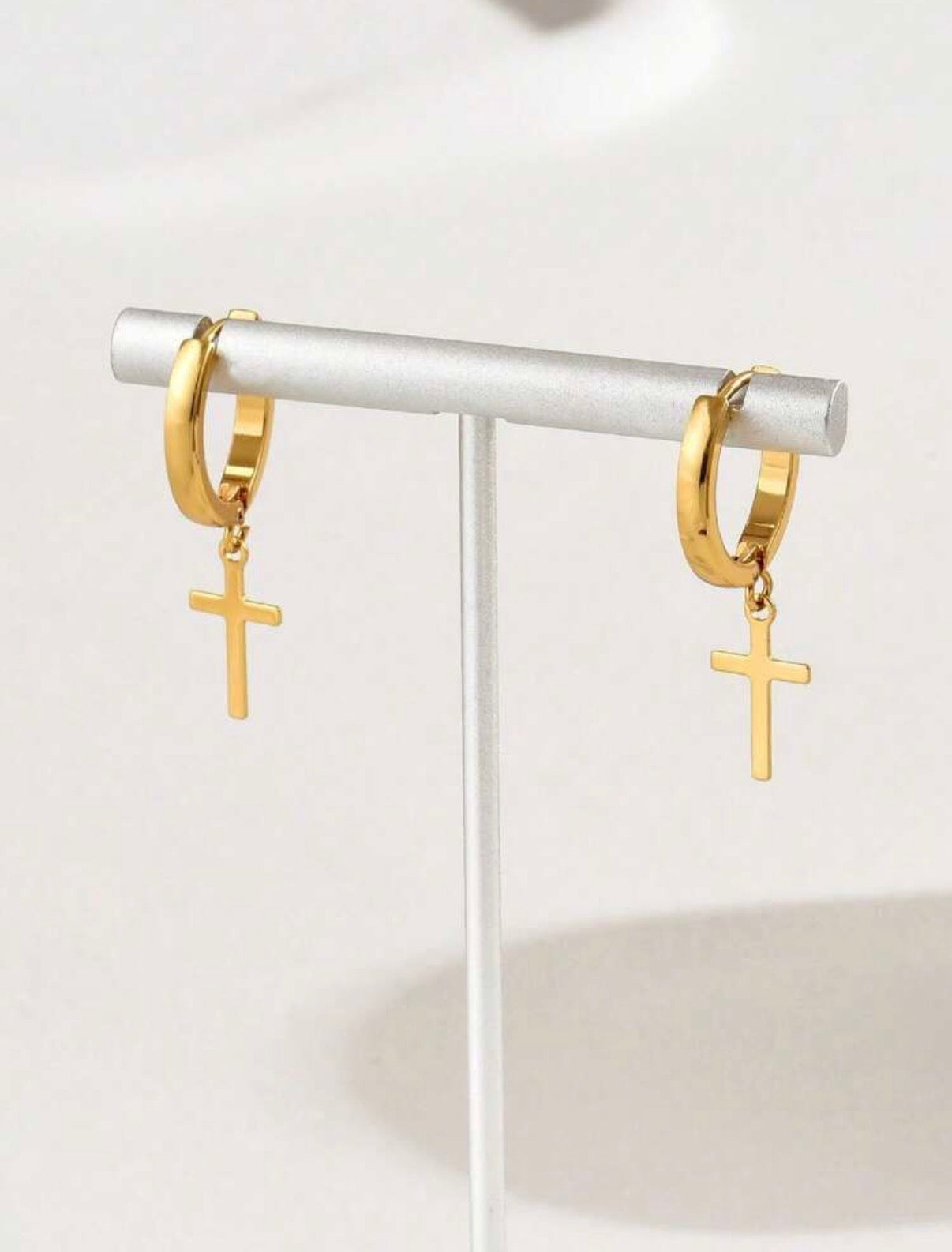 Gold-Stainless-Steel-Cross-Dangle-Earrings-set