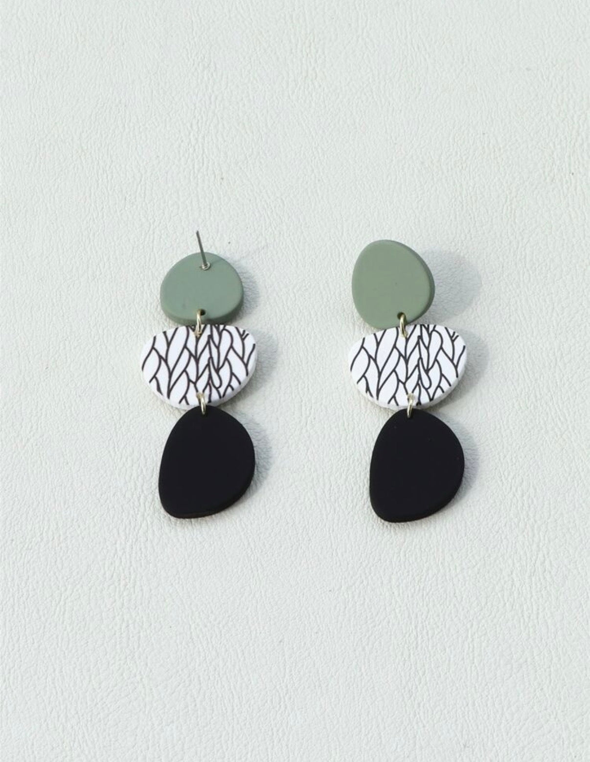 Green-Animal-Print-Geometric-Statement-Earrings-set