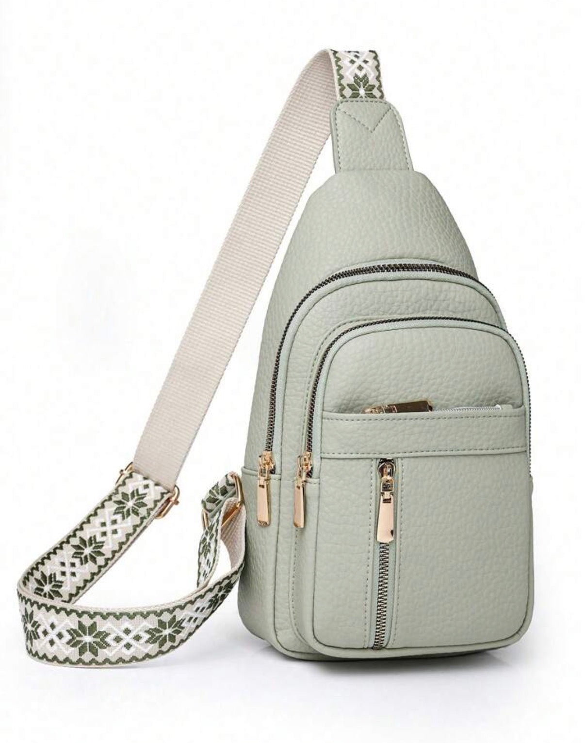 Green-Aztec-Strap-Lux-Body-Sling-Bag-front-lifestyle