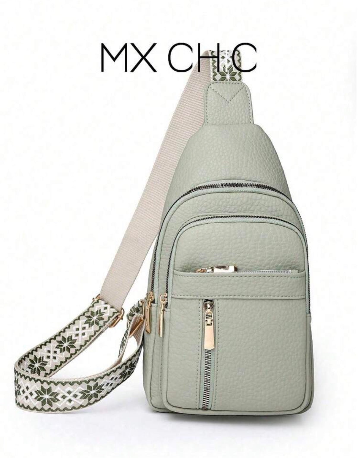 Green-Aztec-Strap-Lux-Body-Sling-Bag-front
