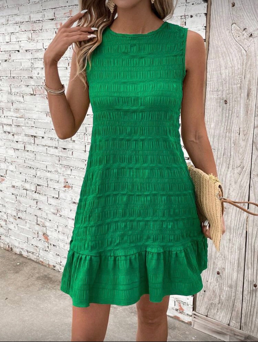 Green-Back-Tie-Knee-Length-Dress-front