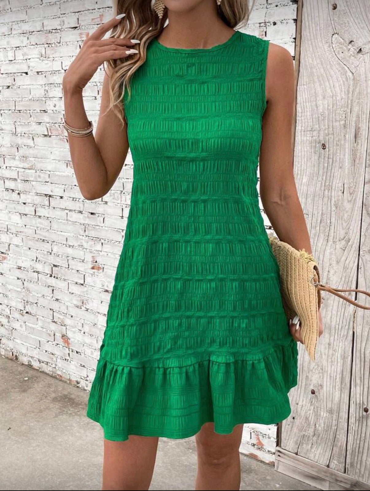 Green-Back-Tie-Knee-Length-Dress-front