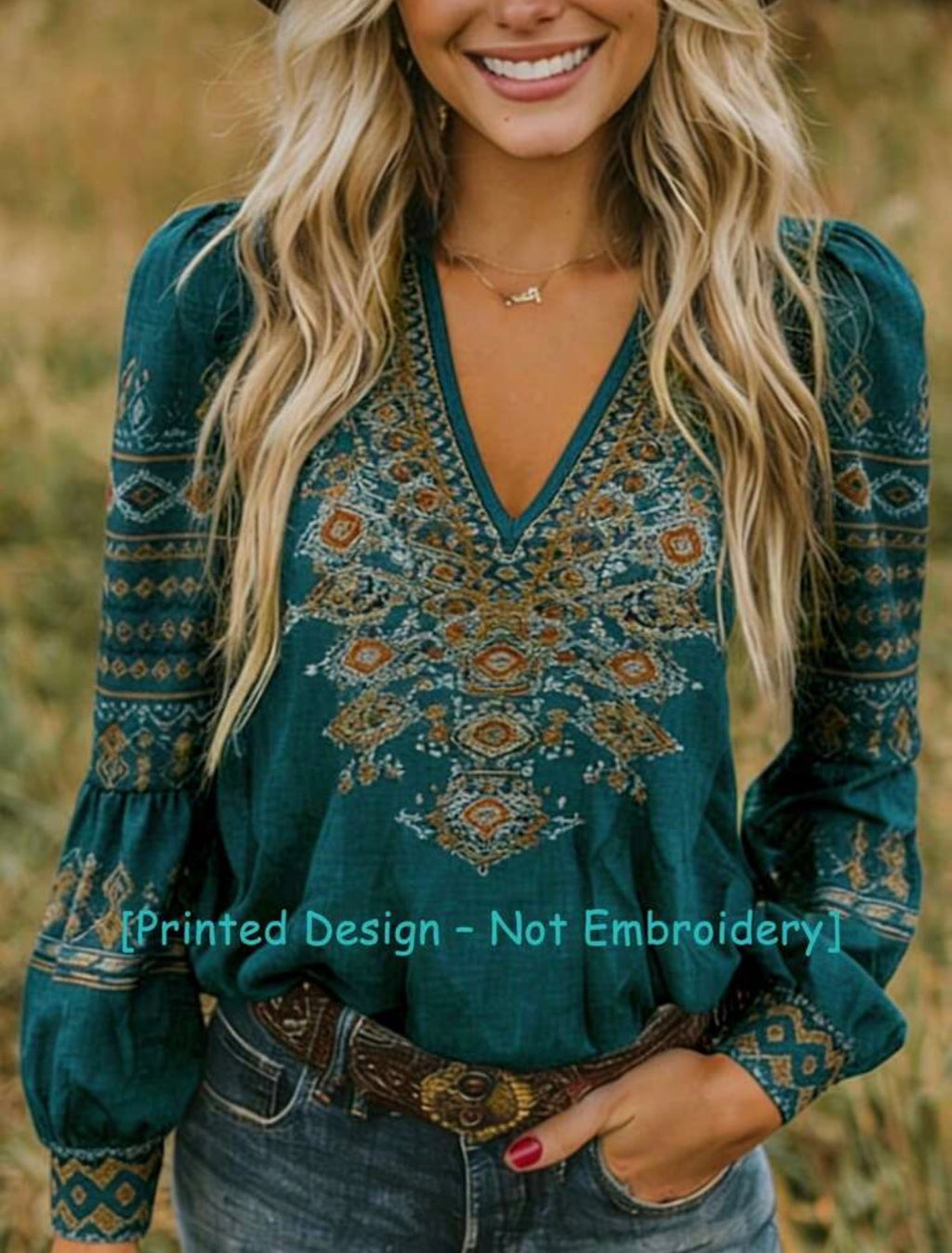 Green-Boho-Print-Blouse-front