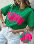 Green-Contrast-Neon-Pink-Iconic-Club-Embroidered-T-Shirt-front