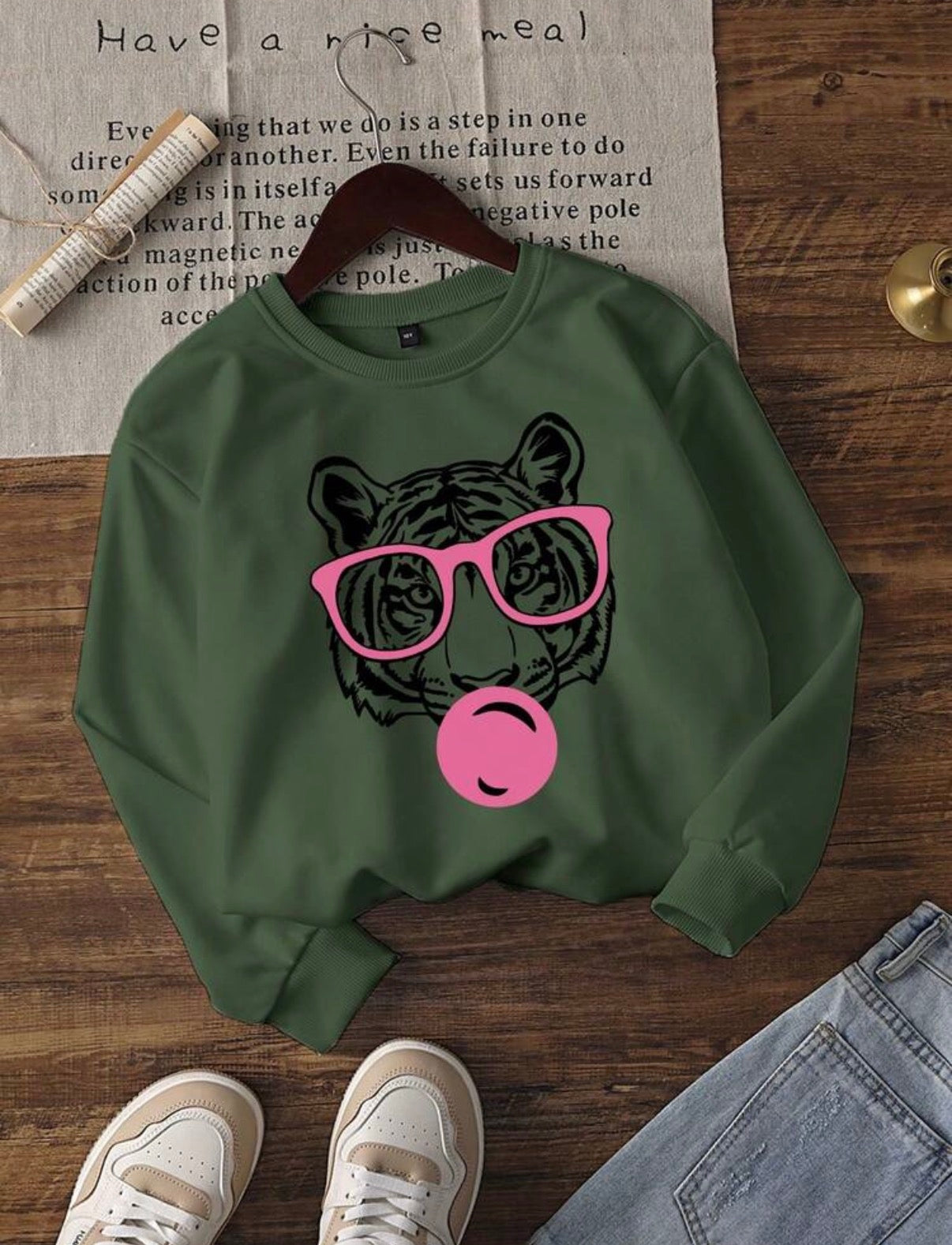 Green-Graphic-Tiger-Sweatshirt-Bubblegum-Pop-front-lifestyle