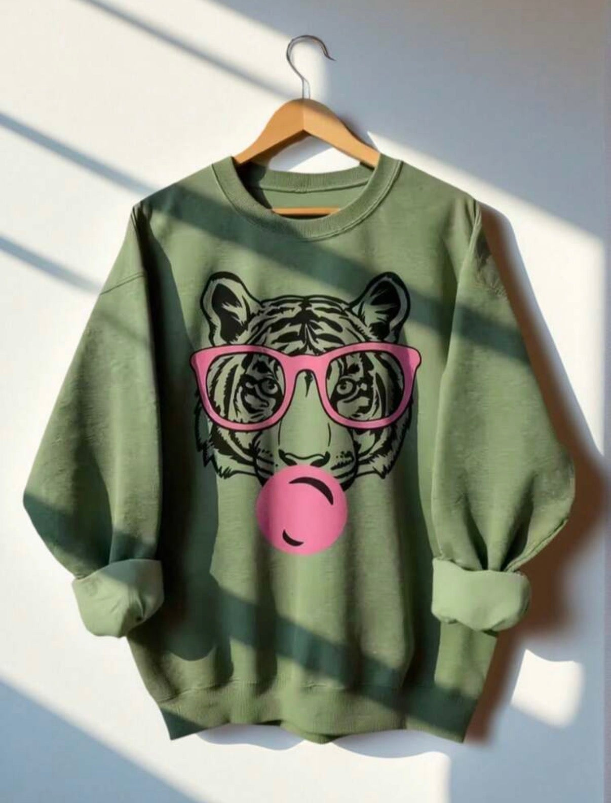 Green-Graphic-Tiger-Sweatshirt-Bubblegum-Pop-front