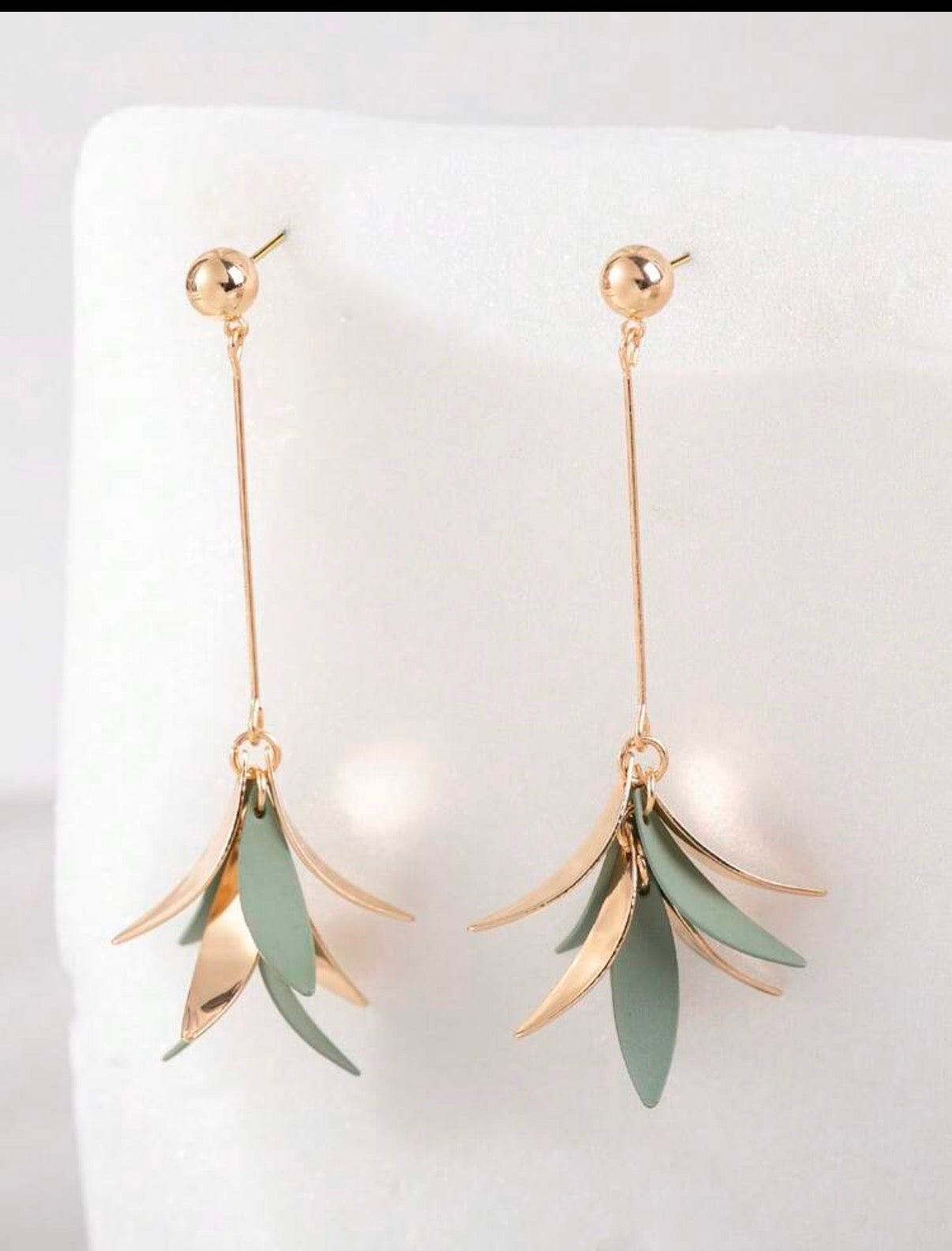Green-Leaf-Cascade-Statement-Earrings-front