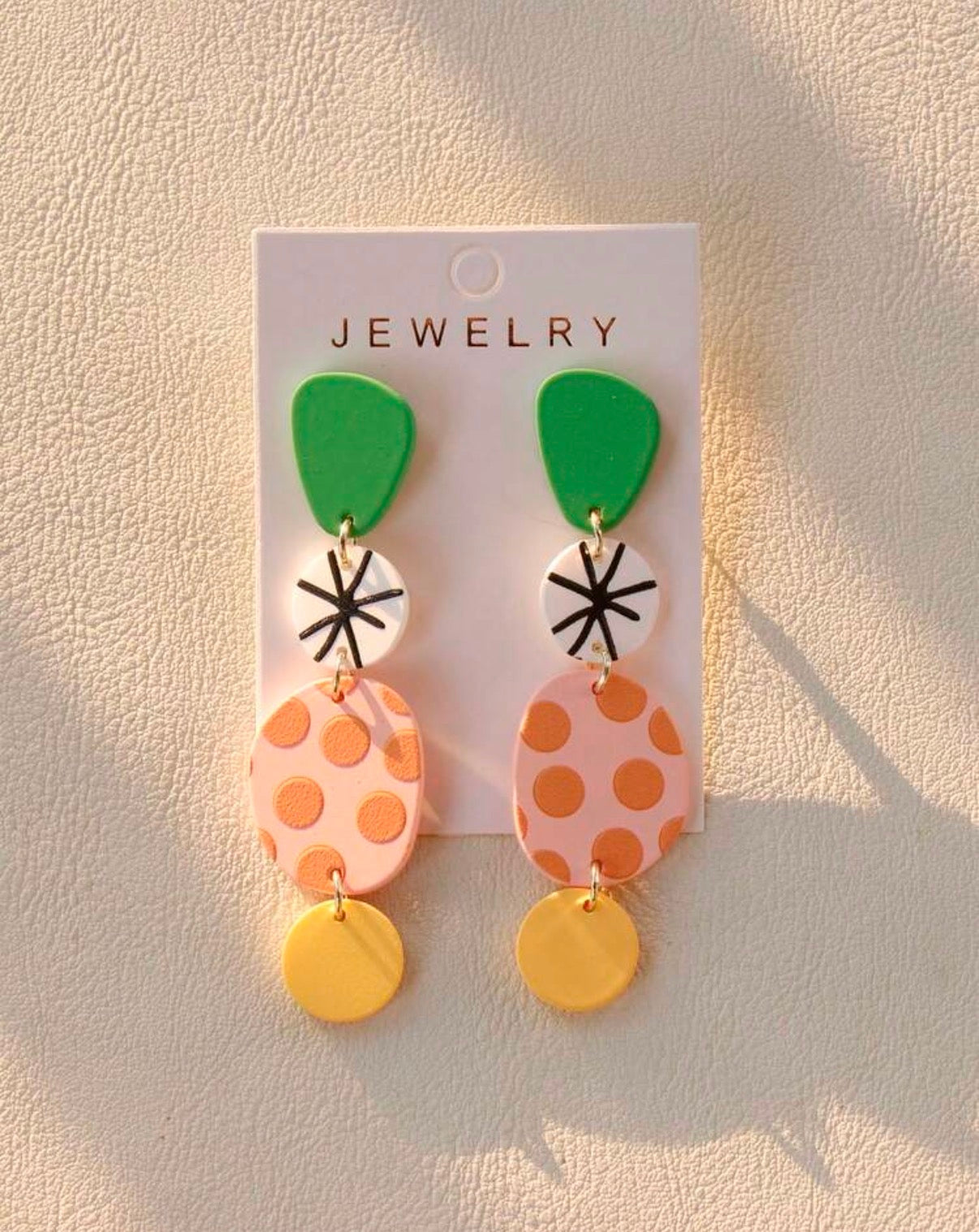 Green-Orange-Yellow-Retro-Pop-Art-Statement-Earrings-front-set