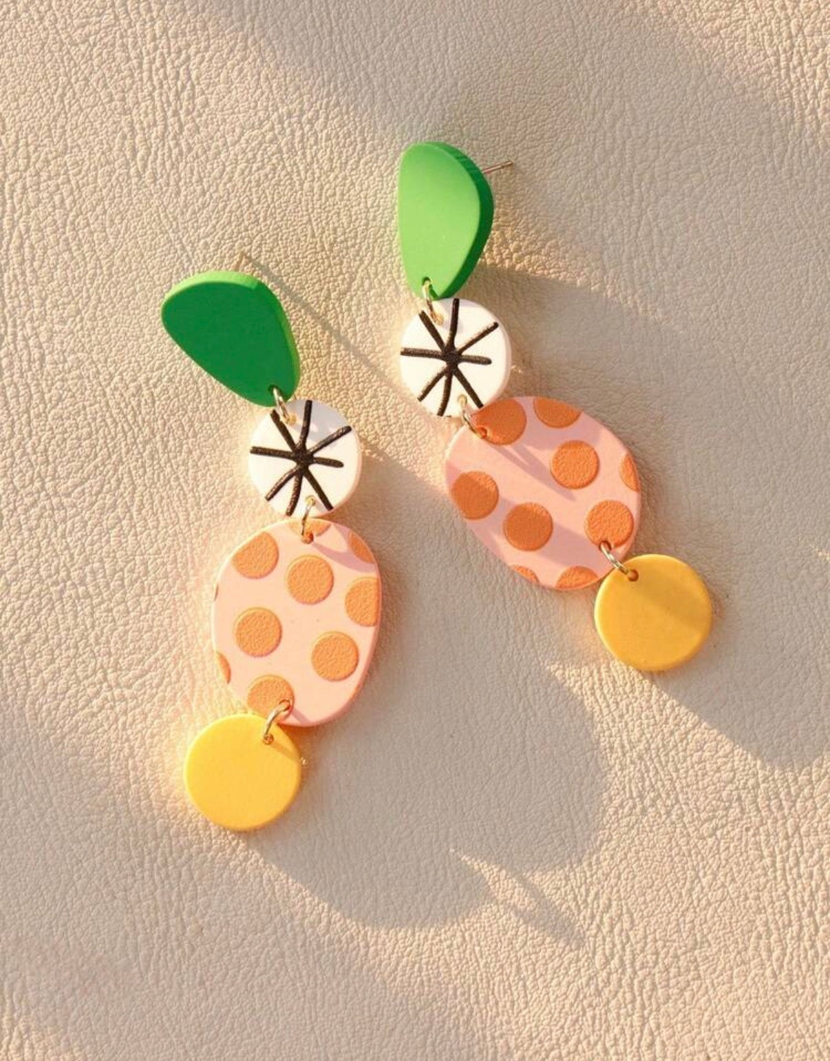 Green-Orange-Yellow-Retro-Pop-Art-Statement-Earrings-front