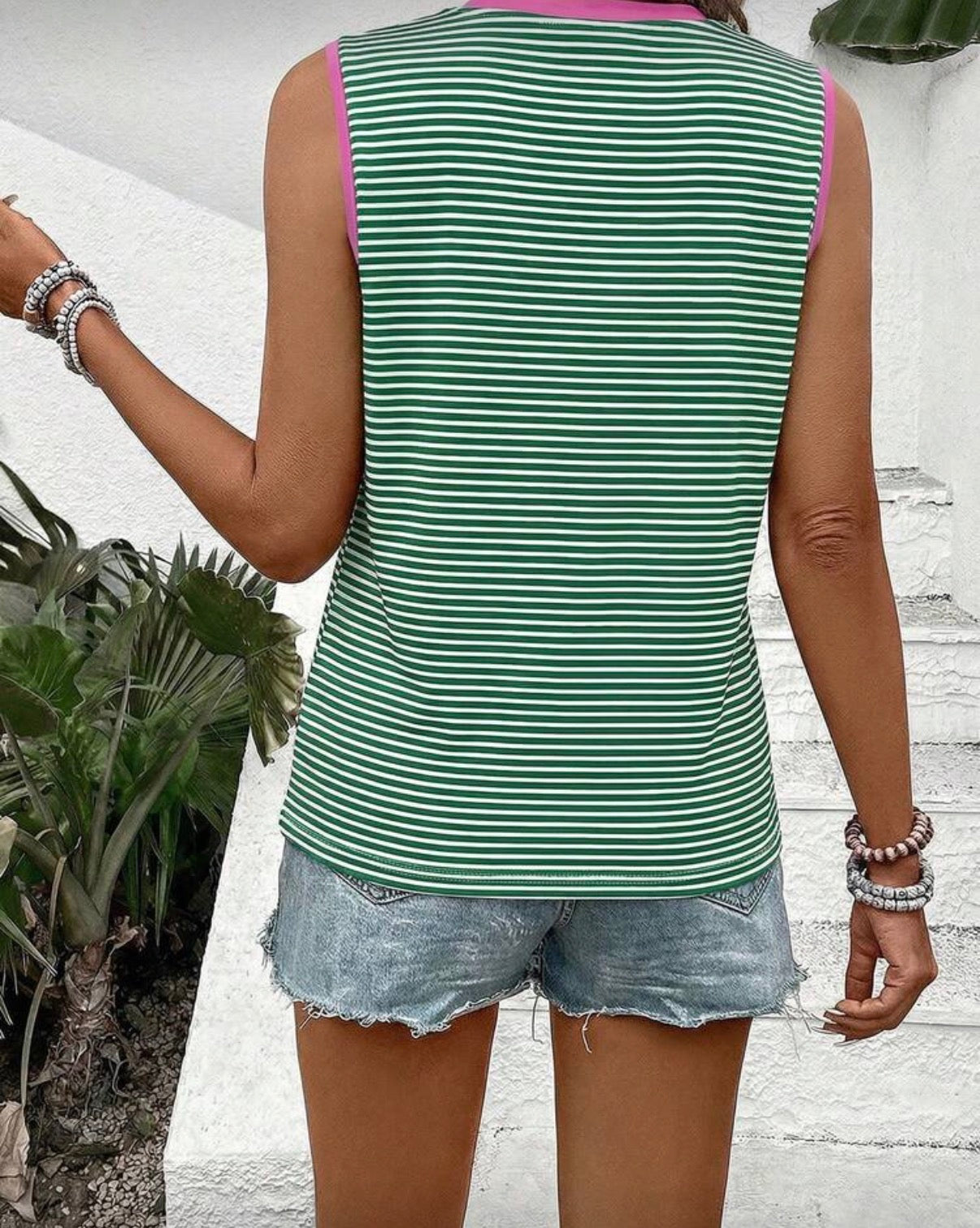 Green-Stripe-Contrast-Pink-Trim-Tank-Top-back