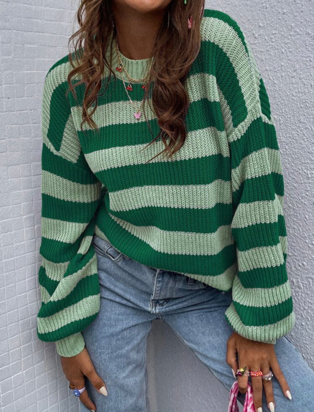 Green-Stripe-Drop-Shoulder-Knit-Jersey-front