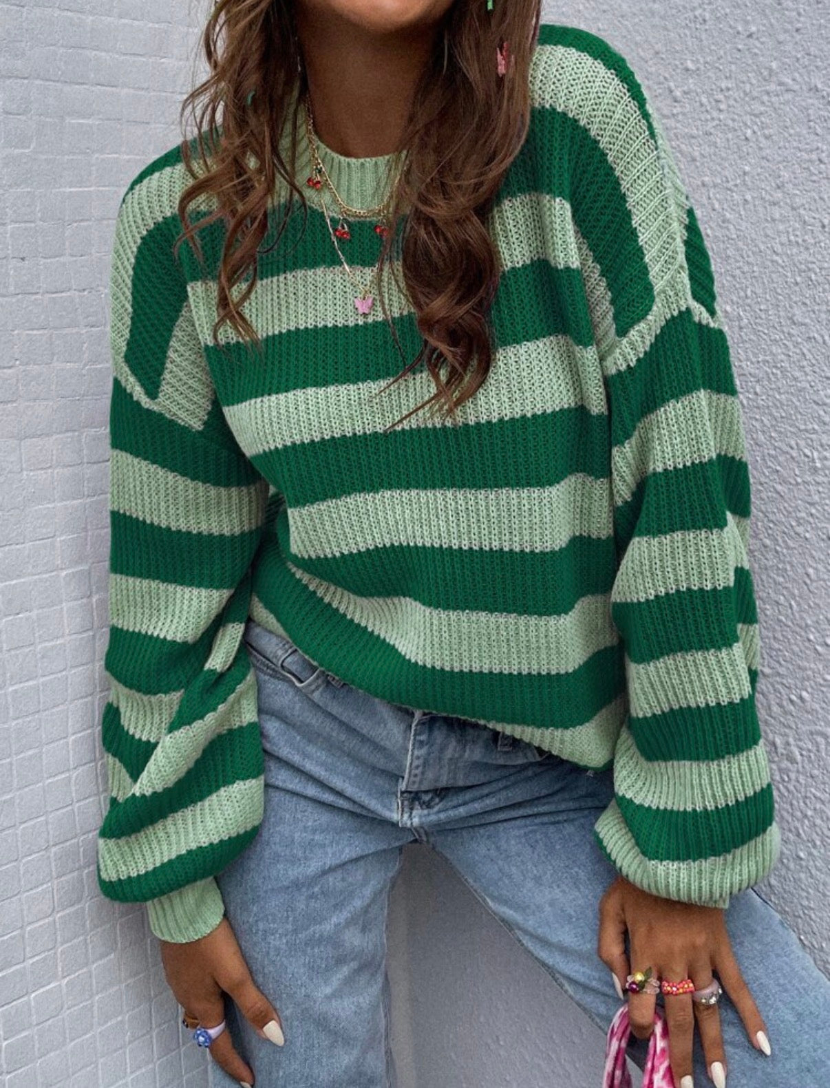 Green-Stripe-Drop-Shoulder-Knit-Jersey-front