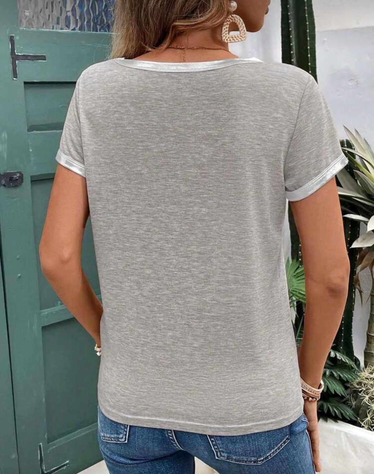 Grey-V-Neck-T-shirt-Silver-Trim-back